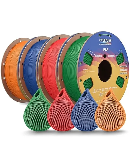 Overture OVERTURE 4KG Bundle High Speed PLA Filament, Neatly Wound 3D Printer Filament 4 Pack 1kg Spool (2.2lbs) Rapid PLA, Fit Most FDM 3D Printers (Green+Blue+Red+Orange)
