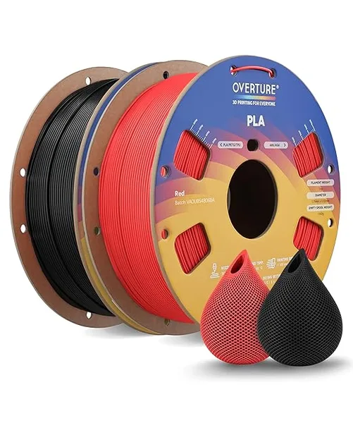 Overture OVERTURE 2KG Bundle High Speed PLA Filament, Neatly Wound 3D Printer Filament 2 Pack 1kg Spool (2.2lbs) Rapid PLA, Fit Most FDM 3D Printers (Red+Black)