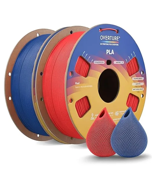 Overture OVERTURE 2KG Bundle High Speed PLA Filament, Neatly Wound 3D Printer Filament 2 Pack 1kg Spool (2.2lbs) Rapid PLA, Fit Most FDM 3D Printers (Red+Blue)