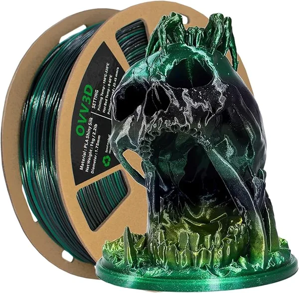 OVV3D PLA Filament, 3D Printer Filament Silk Black Green Color Changing, Silk PLA Filament with Glitter Flecks, 3D Printing Filament 1.75 +/-, 1kg