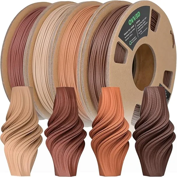 OVV3D OVV3D Wood 3D Printer Filament Bundle, Wood PLA Filament Bundle, Add More Than 30% Real WoodFiber, Walnut, Oak, Cherry, Teak, 1.75 PLA Filament 3D Printing Filament, 200g X 4 Pack