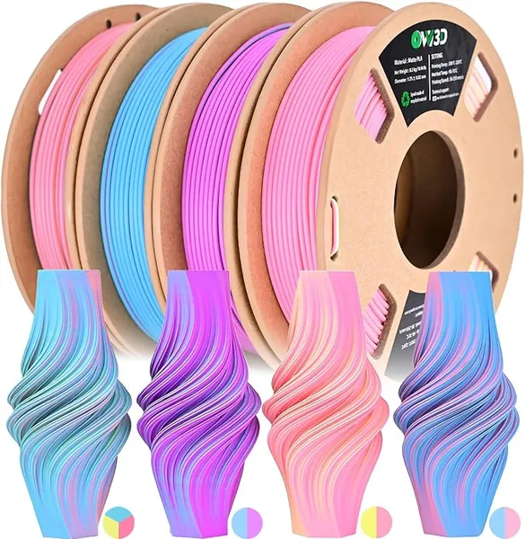 OVV3D OVV3D Matte PLA 3D Printer Filament Bundle, Tri & Dual Color Filament Pack, Multi Color Change 3D Printing Filament for Most FDM 3D Printer, 4 Spools 200g Each