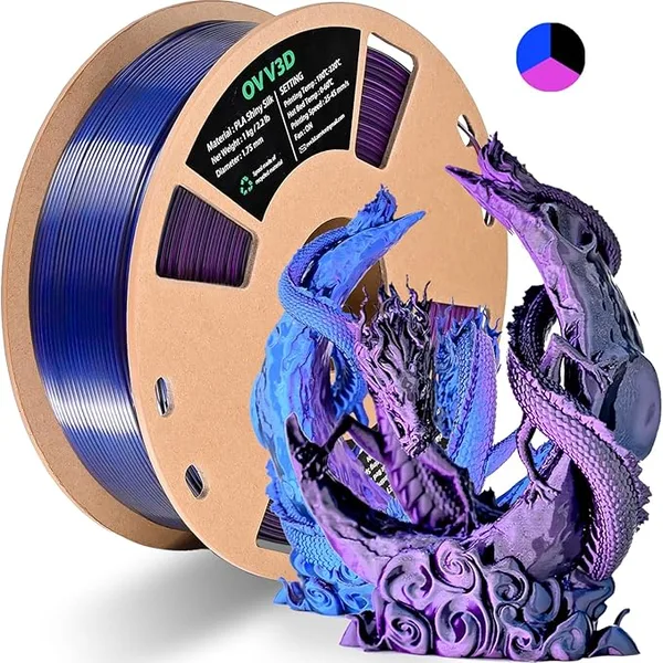 OVV3D (2 Items) Matte Black Red & Silk Black Purple Blue PLA Filament, 3D Printer Filament, 1kg+1kg