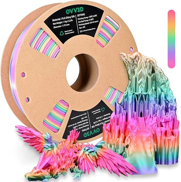OVV3D (2 Items) Matte Tri-Colors Pink Yellow Blue & Silk Candy Rainbow PLA Filament, 3D Printer Filament, 1kg+1kg