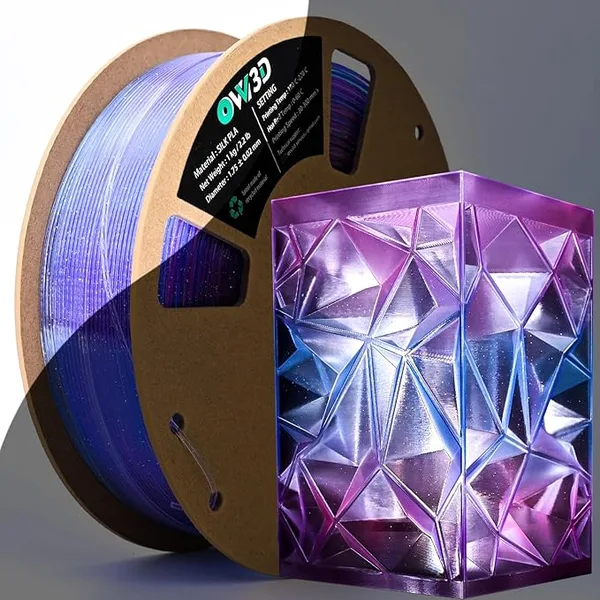 OVV3D OVV3D Clear PLA Filament, 3D Printer Filament Translucent PLA, 1kg Spool, Transparent Filament Blue Purple Gradient Color Change Low Warping & No-Bubbles, +/-, Fit Most 3D Printers