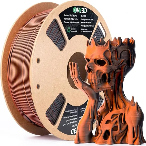 OVV3D OVV3D Dual Color PLA Filament, Orange Black Matte PLA 3D Printer Filament, Multi Color Change 3D Printing Filament for Halloween Decorations, 1kg Spool, +/-