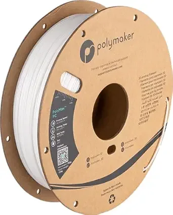 Polymaker Polymaker Polymax Tough PC Filament, White Polycarbonate Filament 0.75kg Cardboard Spool - 3D Printer Polycarbonate PC Filament, Tough & High Heat Resistant White PC Filament