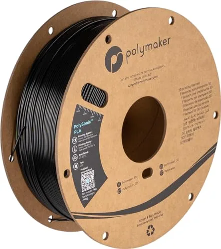 Polymaker Polymaker High Speed PLA Filament, Black PolySonic PLA 3D Printer Filament 1kg - Stronger Fast Printing PLA Filament Compatible with Most Printers