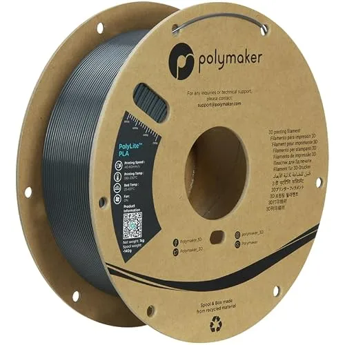 Polymaker Polymaker PLA Filament, Dark Grey 3D Printing PLA Filament 1kg - PolyLite 3D Printer PLA Filament, Dimensional Accuracy +/-, Compatible with Most 3D Printer, Dark Grey