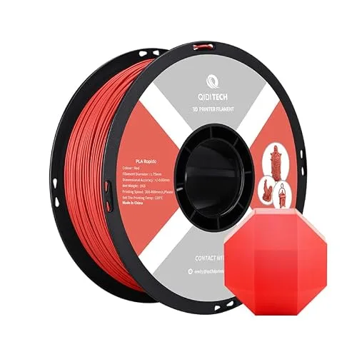 QIDI R QIDI TECHNOLOGY PLA Filament, 3D Printer Filament PLA Rapido, Suitable for High Speed Printing, 3D Printing Filament Fit Most FDM 3D Printers, 1 KG Spool (2.2lbs), Red