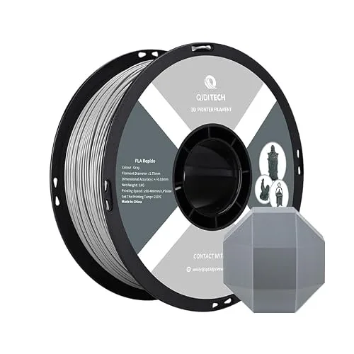 QIDI R QIDI TECHNOLOGY PLA Filament, 3D Printer Filament PLA Rapido, Suitable for High Speed Printing, 3D Printing Filament Fit Most FDM 3D Printers, 1 KG Spool (2.2lbs), Grey