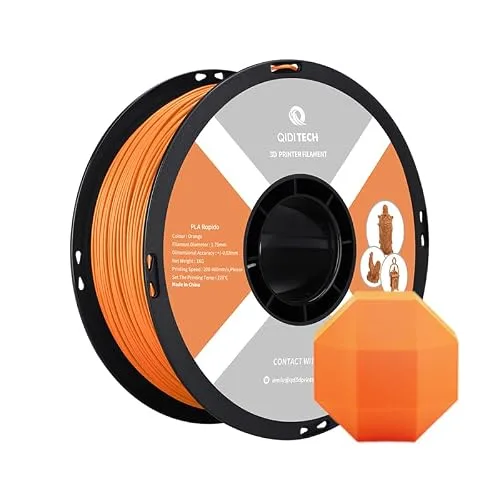 QIDI R QIDI TECHNOLOGY PLA Filament, 3D Printer Filament PLA Rapido, Suitable for High Speed Printing, 3D Printing Filament Fit Most FDM 3D Printers, 1 KG Spool (2.2lbs), Orange