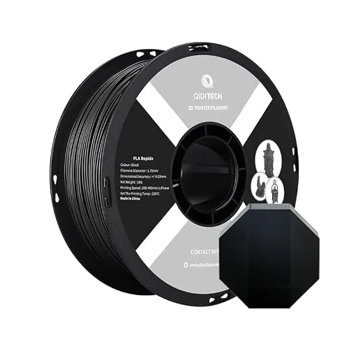 QIDI R QIDI TECHNOLOGY PLA Filament, 3D Printer Filament PLA Rapido, Suitable for High Speed Printing, 3D Printing Filament Fit Most FDM 3D Printers, 1 KG Spool (2.2lbs), Black