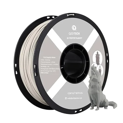 QIDI R QIDI TECHNOLOGY Matte PLA Filament, 3D Printer Filament PLA Rapido Matte 1kg Spool (2.2lbs), Suitable for Hyper Speed Printing, 3D Printing Filament Fit Most FDM 3D Printers, Matte Tech Grey