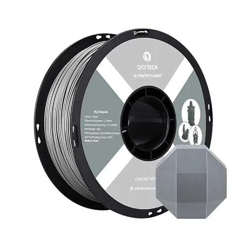 QIDI R QIDI TECHNOLOGY PLA Filament, 3D Printer Filament PLA Rapido, Suitable for High Speed Printing, 3D Printing Filament Fit Most FDM 3D Printers, 1 KG Spool (2.2lbs), Silver