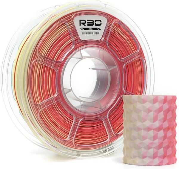 R3D R3D Tri Color Silk PLA Filament, Co-Extrusion 3D Printer Filament, 30-/s High Speed PLA, Dimensional Accuracy +/-, 1KG Plastic Spool (Matte Red-Yellow-Blue)