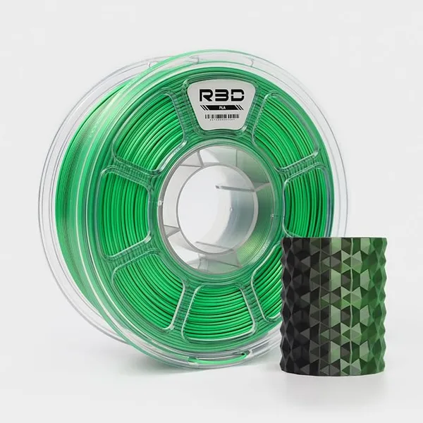 R3D R3D Dual Color Silk PLA Filament, Co-Extrusion 3D Printer Filament, 30-/s High Speed PLA, Dimensional Accuracy +/-, 1KG Plastic Spool (Silk Black-Green)