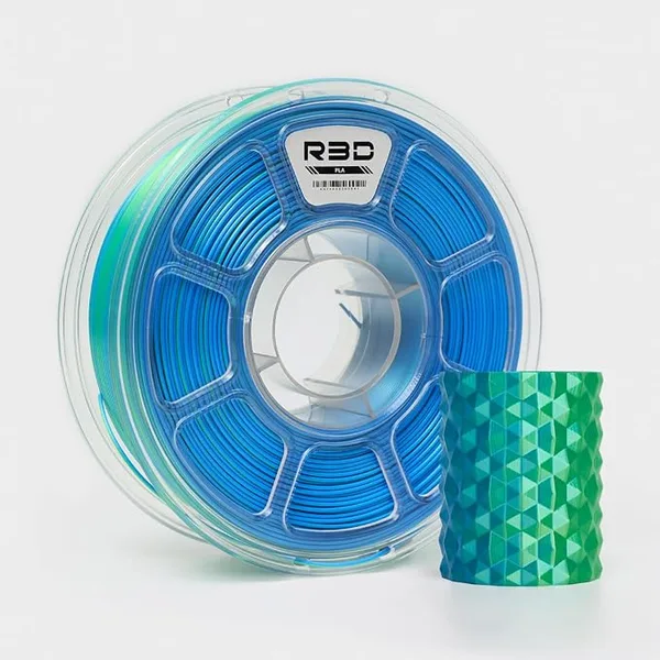 R3D R3D Dual Color Silk PLA Filament, Co-Extrusion 3D Printer Filament, 30-/s High Speed PLA, Dimensional Accuracy +/-, 1KG Plastic Spool (Silk Blue-Green)