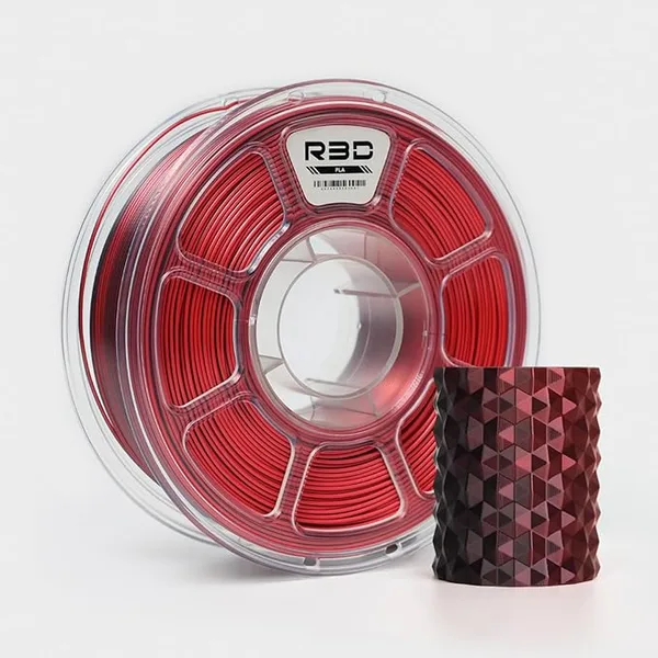 R3D R3D Dual Color Silk PLA Filament, Co-Extrusion 3D Printer Filament, 30-/s High Speed PLA, Dimensional Accuracy +/-, 1KG Plastic Spool (Silk Black-Red)
