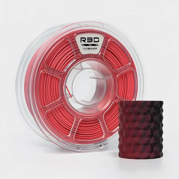 R3D R3D Dual Color Silk PLA Filament, Co-Extrusion 3D Printer Filament, 30-/s High Speed PLA, Dimensional Accuracy +/-, 1KG Plastic Spool (Matte Black-Red)