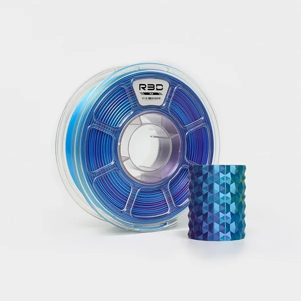 R3D R3D Tri Color Silk PLA Filament, Co-Extrusion 3D Printer Filament, 30-/s High Speed PLA, Dimensional Accuracy +/-, 1KG Plastic Spool (Silk Blue-Purple-Yellow)