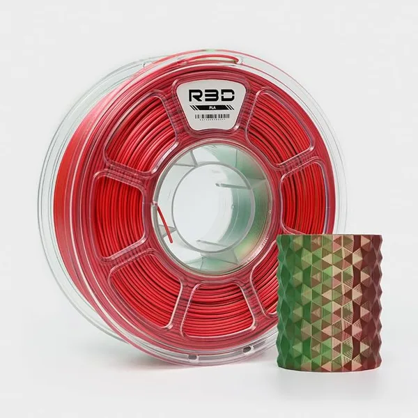 R3D R3D Dual Color Silk PLA Filament, Co-Extrusion 3D Printer Filament, 30-/s High Speed PLA, Dimensional Accuracy +/-, 1KG Plastic Spool (Silk Red-Green)