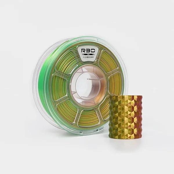 R3D R3D Tri Color Silk PLA Filament, Co-Extrusion 3D Printer Filament, 30-/s High Speed PLA, Dimensional Accuracy +/-, 1KG Plastic Spool (Silk Gold-Green-Fuchais)