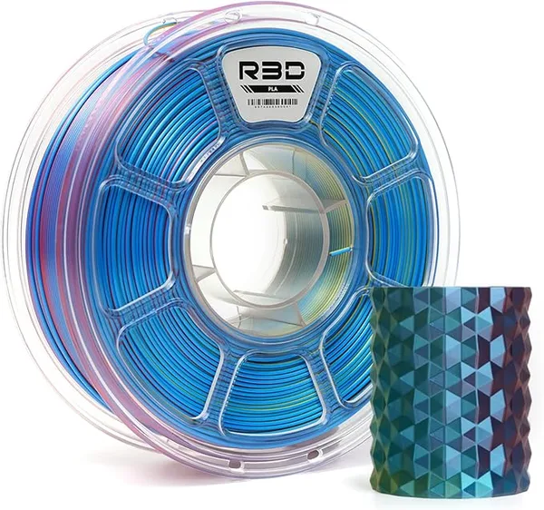 R3D R3D Tri Color Silk PLA Filament, Co-Extrusion 3D Printer Filament, 30-/s High Speed PLA, Dimensional Accuracy +/-, 1KG Plastic Spool (Silk Blue-Yellow-Fuchais)