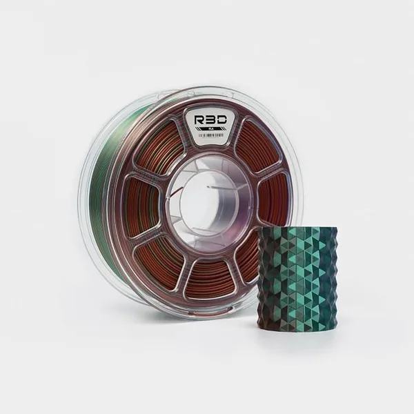 R3D R3D Tri Color Silk PLA Filament, Co-Extrusion 3D Printer Filament, 30-/s High Speed PLA, Dimensional Accuracy +/-, 1KG Plastic Spool (Silk Green-Purple-Copper)