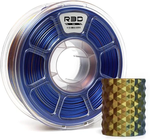 R3D R3D Tri Color Silk PLA Filament, Co-Extrusion 3D Printer Filament, 30-/s High Speed PLA, Dimensional Accuracy +/-, 1KG Plastic Spool (Silk Gold-Copper-Blue)