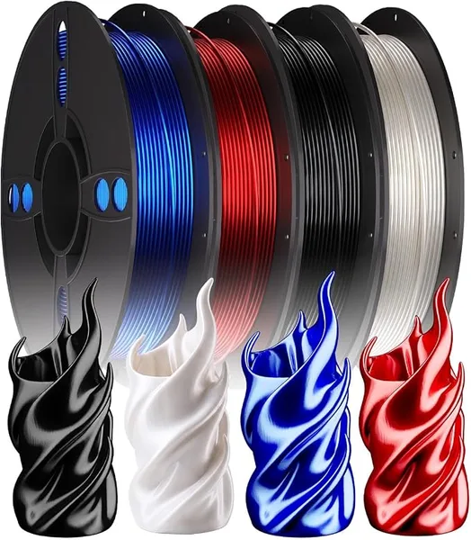 Semdon 250g*4 Pack PLA 3D Printer Filament Bundle Basic PLA(Black+White+Blue+Red) | Neatly Wound PLA Filament ±, Individually Vacuum Packed, 1kg in Total, 250g per Spool, 4 Pack