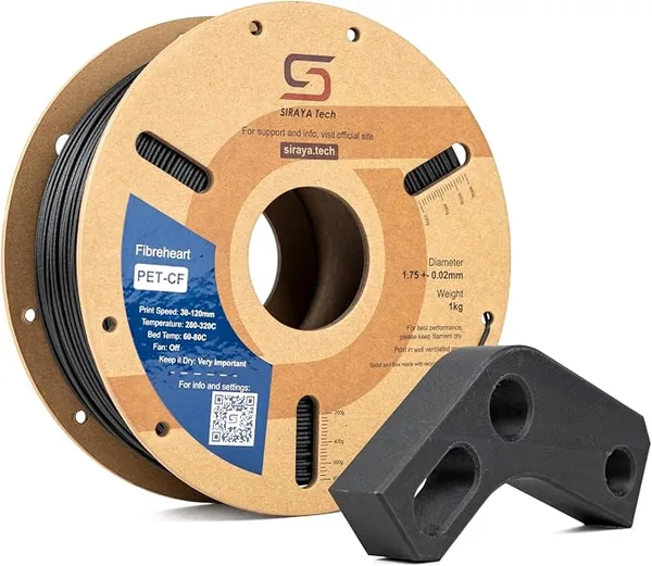 Siraya Tech Siraya Tech Fibreheart PET-CF 3D Filament - Carbon Fiber Reinforced, High Strength & Rigidity, Easy Print, Dimensionally Stable, Aluminum Foil Sealed Bag - for Strong and Precise Parts (Black, 1kg)