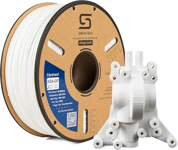 Siraya Tech Siraya Tech Fibreheart ASA-GF 3D Printer Filament, 10% Glass Fiber Reinforced, Superior Weather & UV Resistance, High Strength & Thermal Stability for Outdoor & High-Impact Applications (1kg, White)