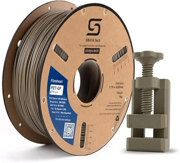 Siraya Tech Siraya Tech Fibreheart PET-GF FDE Earth 3D Printing Filament, 1kg - 15% Glass Fiber Reinforced, Flat Dark Earth, UV Resistant, Low Moisture Absorption, High Strength for Industrial Applications