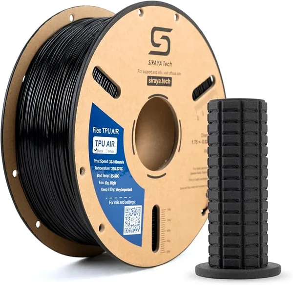 Siraya Tech Siraya Tech Flex TPU Air - Lightweight Active Foaming Flexible 3D Filament, Adjustable Hardness 65A-82A, High-Speed Printing, Easy to Use, for Wearables, Sports Gear & Soft Prototypes (Black, 1kg)