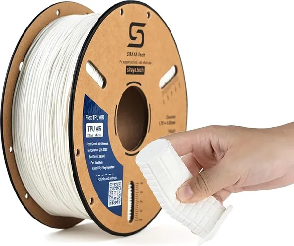 Siraya Tech Siraya Tech Flex TPU Air - Lightweight Active Foaming Flexible 3D Filament, Adjustable Hardness 65A-82A, High-Speed Printing, Easy to Use, for Wearables, Sports Gear & Soft Prototypes (White, 1kg)