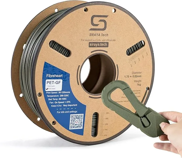 Siraya Tech Siraya Tech Fibreheart PET-GF ODG Olive Green 3D Printing Filament, 1kg - 15% Glass Fiber Reinforced, Flat Dark Earth, UV Resistant, Low Moisture Absorption, High Strength for Industrial Applications