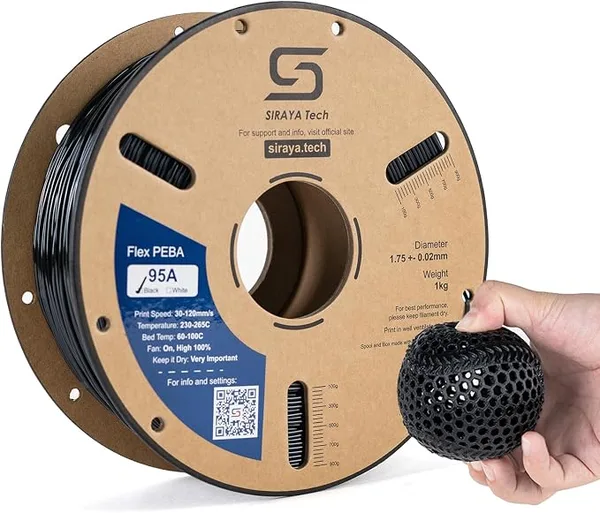 Siraya Tech Siraya Tech Rebound PEBA 95A Flexible Filament, The Super TPU | 78% Energy Return & 20% Lighter | Nylon-Based Strength for Sports & Robotics | 3D Printer Filament (Black, 800g)