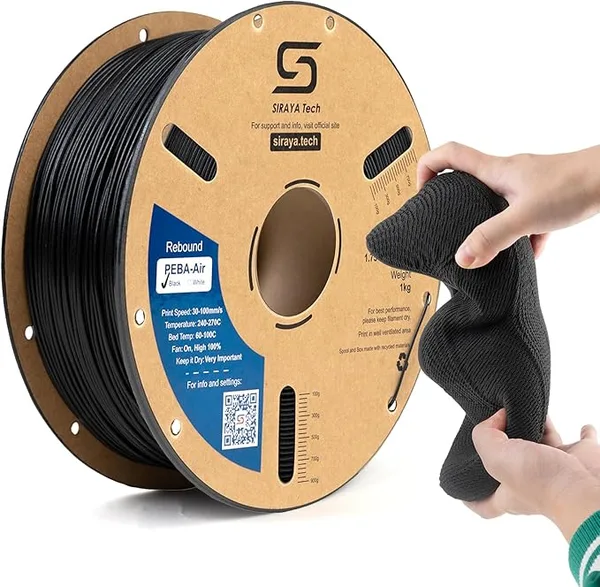 Siraya Tech Siraya Tech Rebound PEBA Air - High-Rebound Active Foaming Filament, Adjustable Hardness 70A-95A, Ultra-Lightweight, for High-Performance Sports Gear, Drones & Resilient Prototypes (Black, 800g)