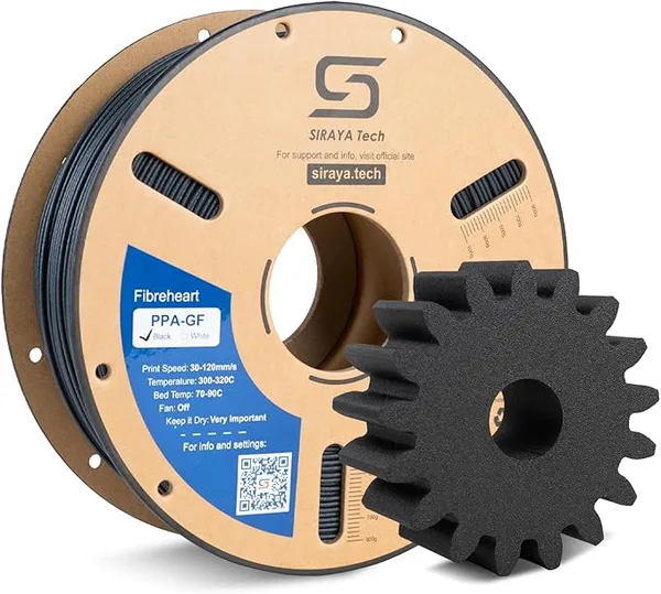 Siraya Tech Siraya Tech Fibreheart PPA-GF 3D Printer Filament, 15% Glass Fiber Reinforced High Temperature Nylon, Extreme Strength & High-Temp Resistance (185°C+), Low Moisture for Accurate Prints (1kg, Black)