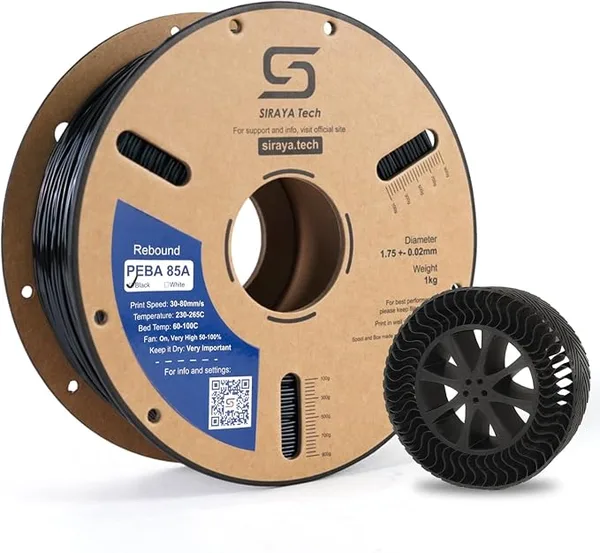 Siraya Tech Siraya Tech Rebound PEBA 85A Flexible Filament, The Super TPU | Softer 85A Durometer for High Flexibility | 62% Energy Return, Lightweight, Nylon-Based Durability | 3D Printer Filament (Black, 800g)
