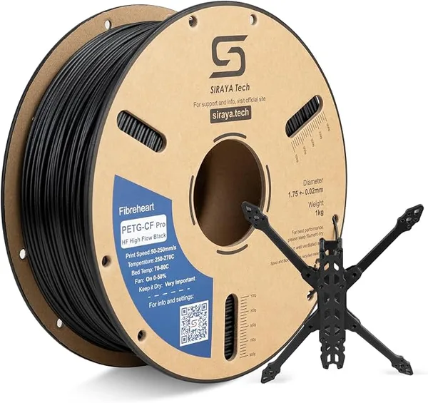 Siraya Tech Siraya Tech PETG-CF Pro HF 3D Printer Filament – Industrial-Grade High-Speed Carbon Fiber PETG, Exceptional Impact & Heat Resistance, Minimal Warping, High Flow for Rapid Printing (1kg, Matte Black)