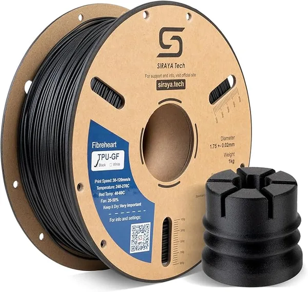Siraya Tech Siraya Tech Fibreheart TPU-GF 3D Printer Filament, Glass Fiber Reinforced TPU, Ultra Low Warp & Easy to Print, High Impact Resistant, Vibration Damping, Tough 64D Engineering Material (Black, 1kg)