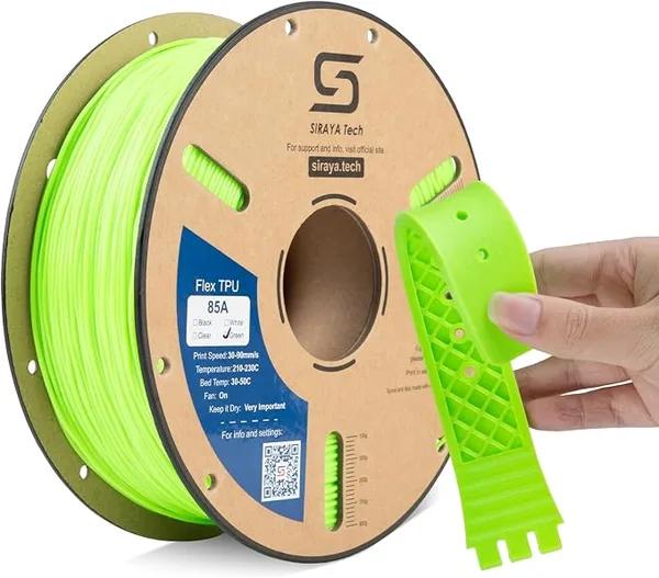 Siraya Tech Siraya Tech Flex TPU Filament - 85A Shore, ISO 10993 Tested, High Flexibility & Toughness, High Flow & Speed, Moisture-Resistant Aluminum Bag - for Footwear, Wearables, Protective Gear (Green, 1kg)