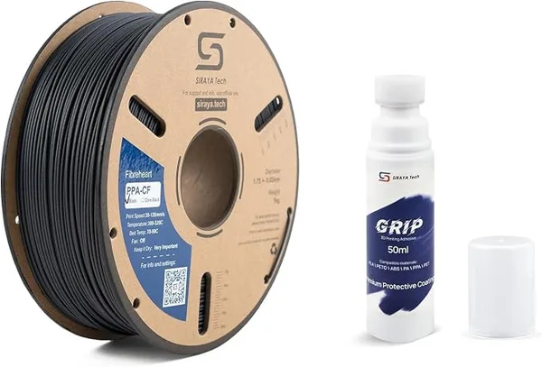 Siraya Tech Siraya Tech PPA-CF Nylon Filament (1kg) and Grip Bed Adhesive Bundle - High-Strength, 195°C Heat Resistance & Zero-Warping Solution
