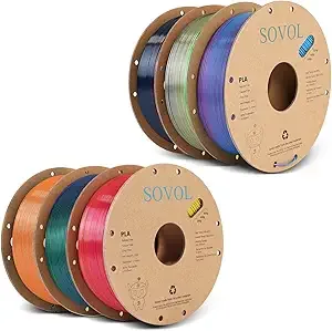 Sovol Sovol Silk PLA Filament 6KG Kit, Silk Tri Color & Dual Color Co-Extrusion PLA Materials, Shiny Multicolored Fast Change Rainbow 3D Printer Filament 1kg/ 2.2lbs +/-