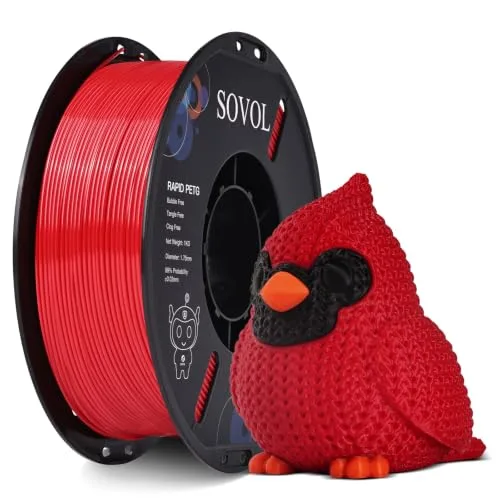 Sovol Sovol 3D Printer Rapid PETG Filament 1KG (2.2lbs), High Precision, Strong Toughness, Wiring Tightness, Dimensional Accuracy +/-, 3D Printing High Speed PETG Filaments, Red
