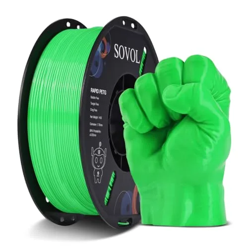 Sovol Sovol 3D Printer Rapid PETG Filament 1KG (2.2lbs), High Precision, Strong Toughness, Wiring Tightness, Dimensional Accuracy +/-, 3D Printing High Speed PETG Filaments, Grass Green