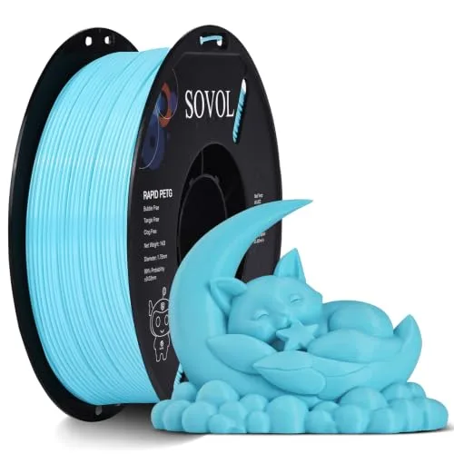 Sovol Sovol 3D Printer Rapid PETG Filament 1KG (2.2lbs), High Precision, Strong Toughness, Wiring Tightness, Dimensional Accuracy +/-, 3D Printing High Speed PETG Filaments, Light Blue