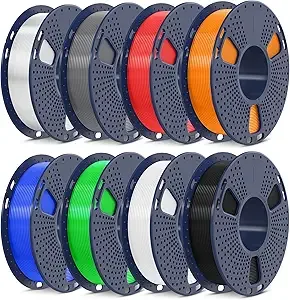 SUNLU SUNLU 250g PLA Filament Bundle,3D Printer Filament Bundle Multicolor, Neatly Wound PLA Filament, Individually Vacuum Packed,250g Spool,8 Rolls,Black+White+Grey+Transparent+Red+Blue+Orange+Green
